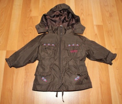 GUSTI Infant Girls 12M Classic Lined Hooded JACKET Brown Pink 2 Pcs Windbreaker