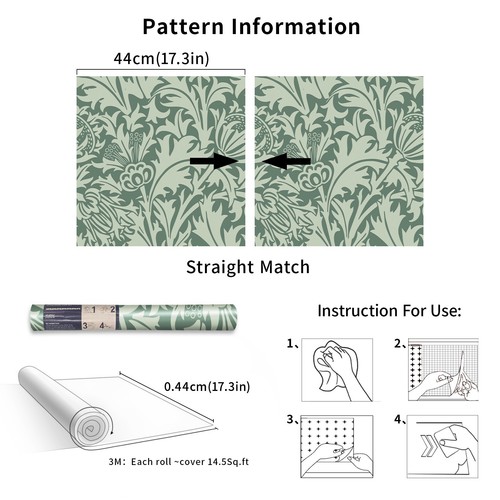William Morris Floral Peel and Stick Wallpaper Removable Contact Paper - Picture 14 of 15