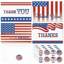 AnyDesign 32 Pack Patriotic Thank You Cards American Flag Stars Stripes Thank...