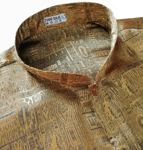 Mens Mandarin Collar Shirt Jacquard Thai Silk Long-Short Sleeve Casual Small-3XL - Picture 25 of 59