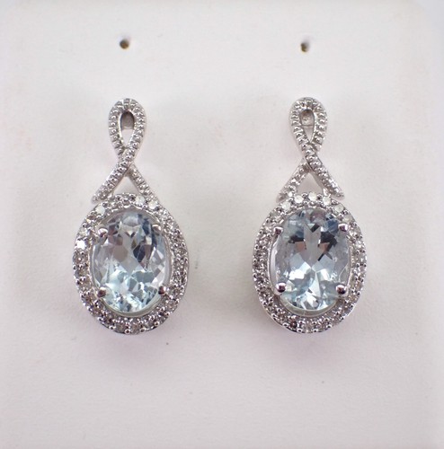 Pendientes de diamantes y aguamarina de oro blanco March Aqua Marine joyas de piedras preciosas - Imagen 1 de 5