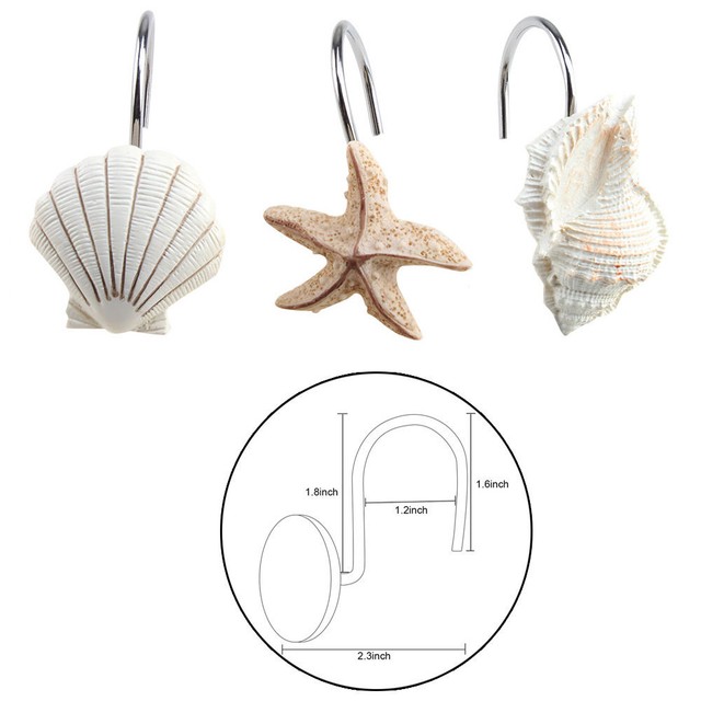 New 12 Pcs Decorative Seashell Shower Curtain Hooks Bathroom Beach Shell Decor For Sale Online