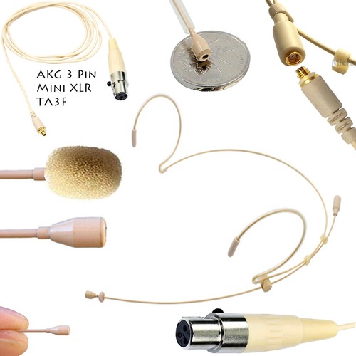 Beige Double Dual Ear Hook Headset Microphone for AKG Samson 3 Pin Mini XLR TA3F - Picture 6 of 7