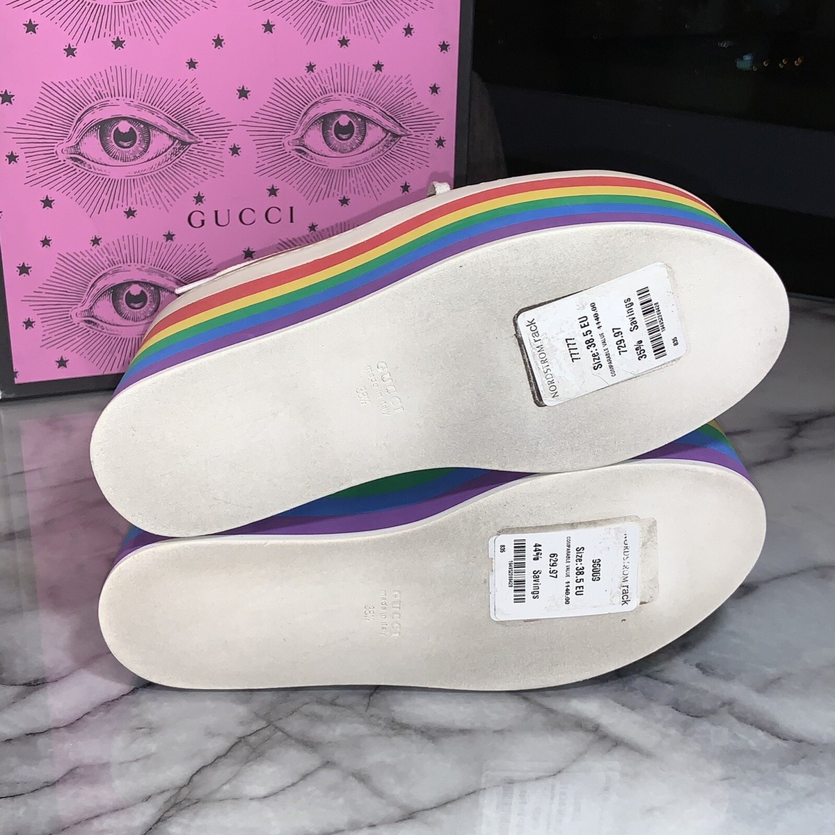 レジスター Gucci Women's Peggy Rainbow Platform Sneakers - Size 8-8.5 US
