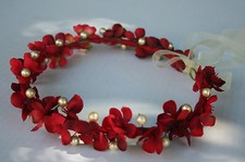 Wedding red headband, Flower Headband with pearls, Bridal Hair Headband