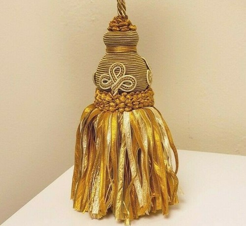 2 SELTENE VINTAGE 5" GOLD DEKORATIVES BAND SCHLÜSSEL QUASTEN VERZIERT TOP AUS SPANIEN - Bild 7 von 11