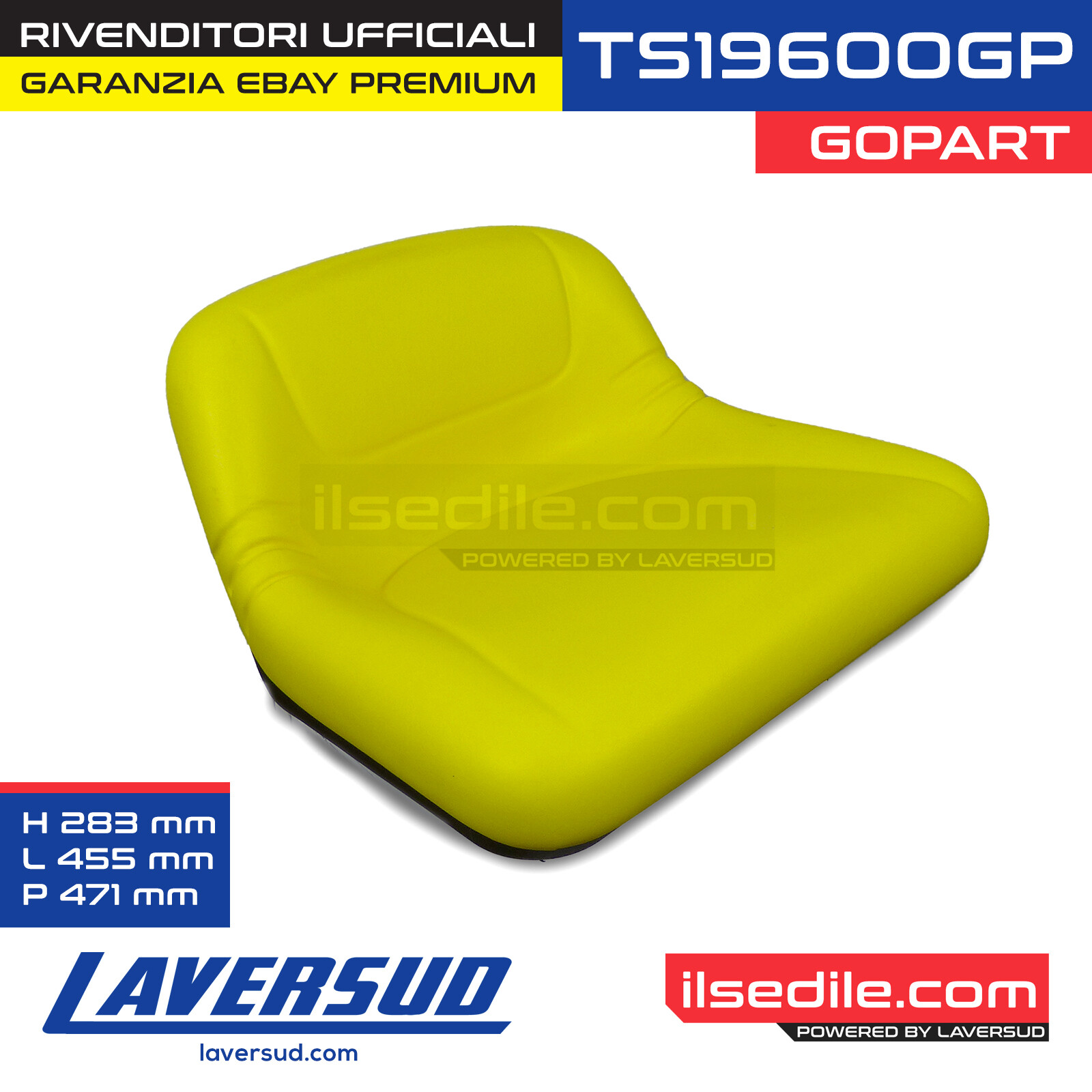 Sedile per Trattore in PVC Giallo Gopart TS19600GP 455x471x283 mm