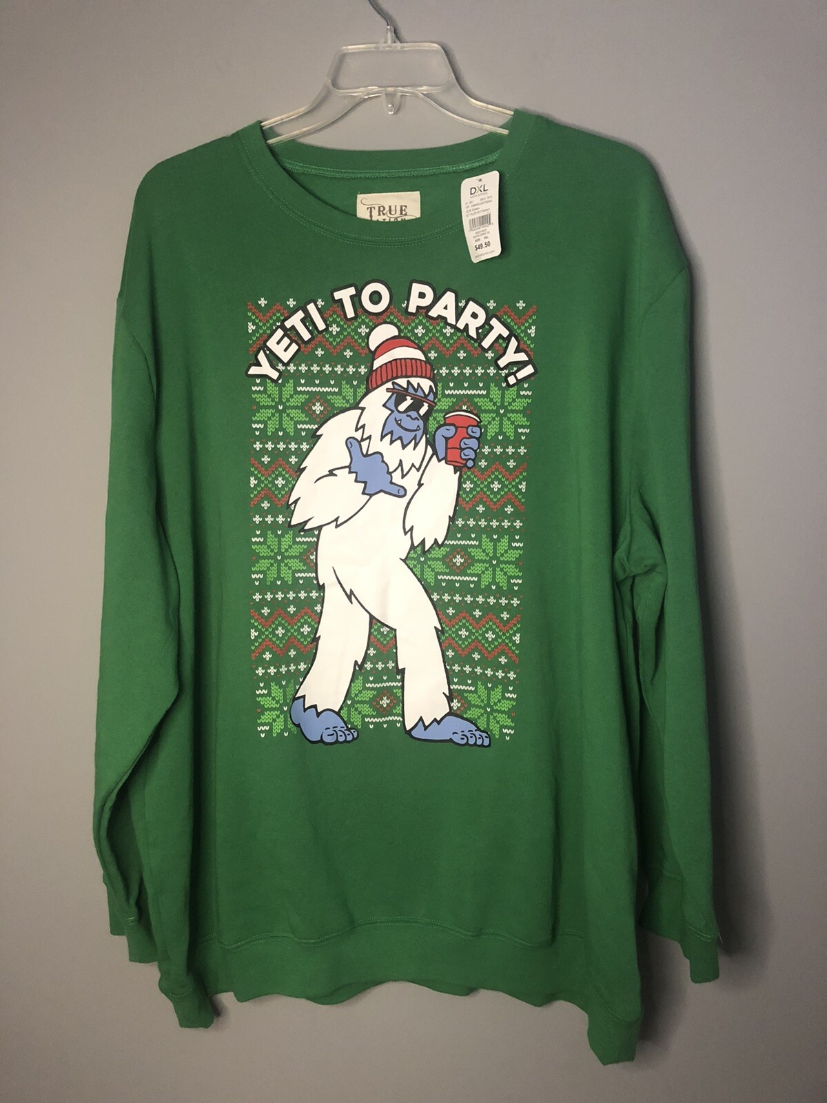 True Nation Ugly Christmas Sweater Yeti To Party Green Mens Size 3XL | eBay