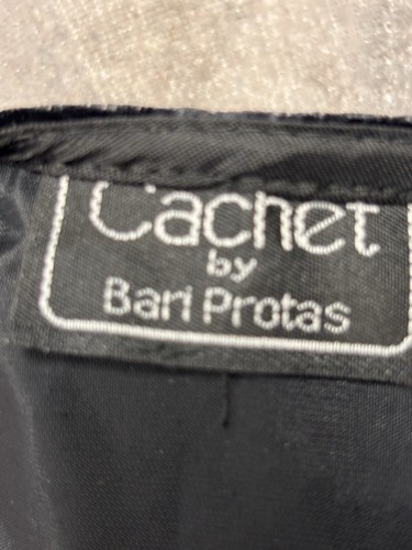 Vtg Cachet by Bari Protas Velvet 80s Puff Sleeve Sheath Dress Sz 6 Black Wrap US - Picture 5 of 6