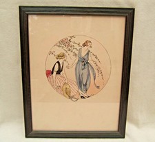 tableau aquarelle pochoir deux jeune femme art déco signée lious ? à identifier 