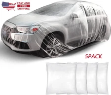 5Pc Clear Plastic Temporary Universal Disposable Car Cover Rain Dust Garage US