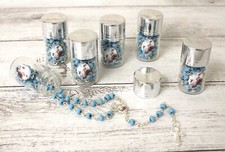 12 Baby Silver Blue Boy Glass Beads Rosary Necklace Recuerdos De Bautizo