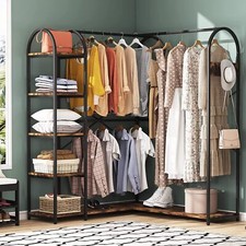 L Shape Clothes Rack, Corner Garment Rack with Storage Shelves and Hanging Rods