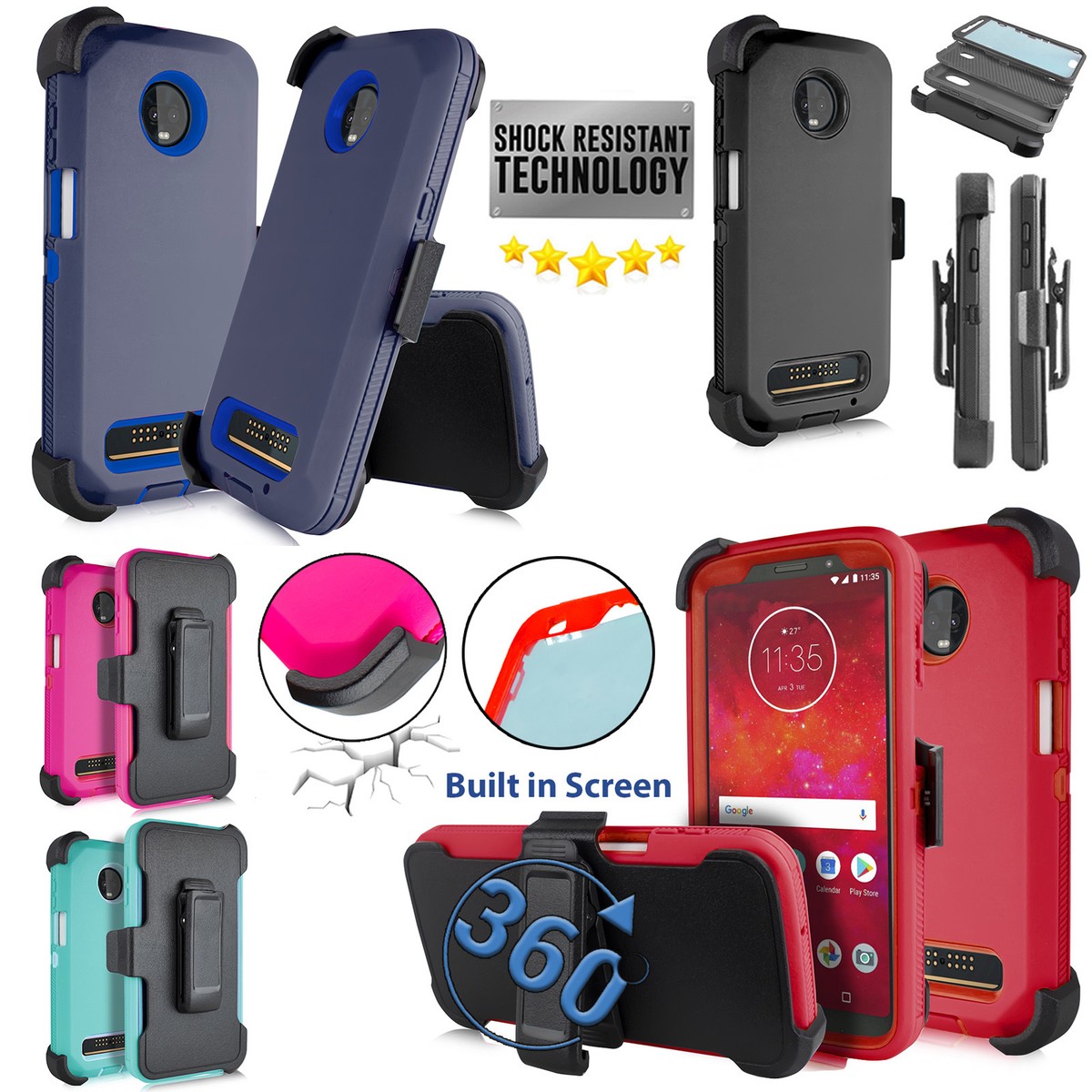 for Moto Z3 PLAY 2018 Holster Defender Built in Screen Fits