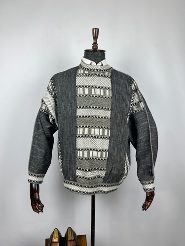 Carlo Colucci Men’s Grey Linen Cotton Coogi Style Sweater Pullover Size US 44 - Picture 2 of 8