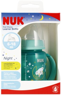 4008600400400 NUK Butelka 150 ml 6m  z uchwytem First Choice Night zielona 10215