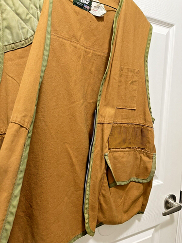 Vintage SafTBak Canvas Hunting Vest Mens XL Brown Green Made in USA Game Bag - Picture 2 of 9