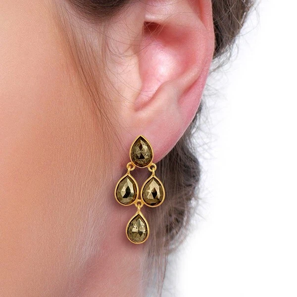 Pendiente de pirita de oro natural piedra pendiente de latón color dorado piedras preciosas regalo de cumpleaños Foto 4 de 4