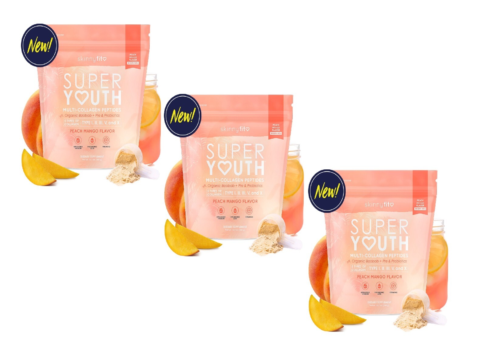 Skinny Fit Super Youth MultiCollagen Peptides Peach Mango Set 3 bags 12.7 oz eBay