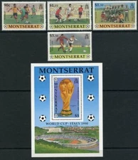 Montserrat: 1990 World Cup Soccer Set and Souvenir Sheet (748-752) MNH