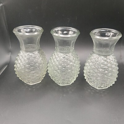  Lot of 3 - 1982 , 1985 & 1986 F.T.D Clear Glass Diamond Point Pineapple Cruets