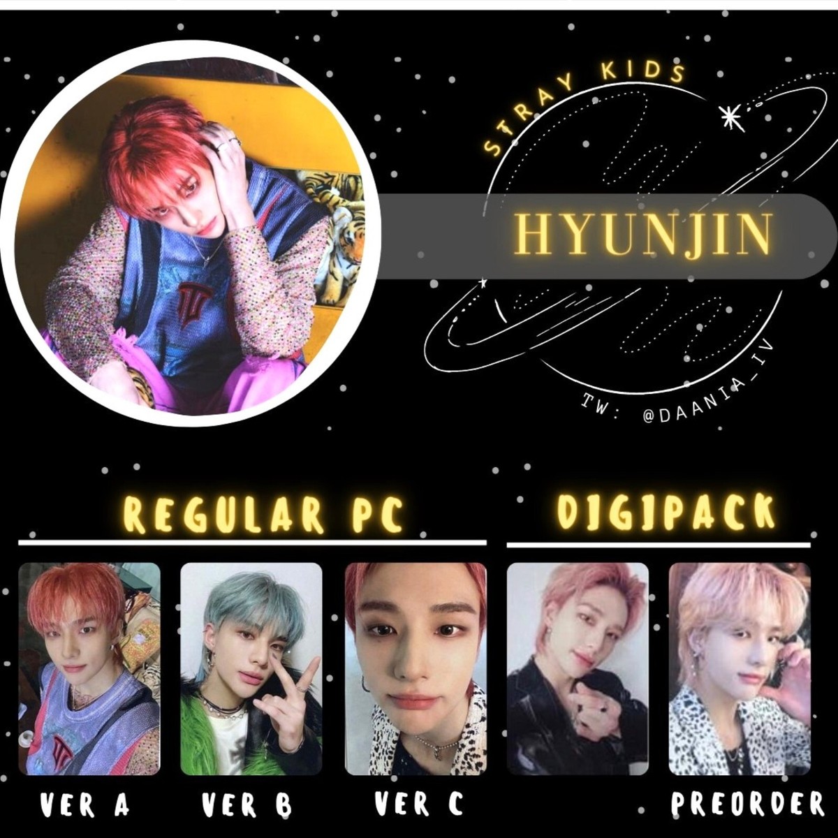 タレントカード Stray Kids Hyunjin TOP Set HYUNJIN Stray Kids 5-STAR Official Photo card A B C DIGIPACK