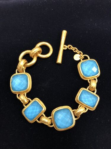 Julie Vos Armband hellblaue Steine 24 Karat Goldplatte umschaltbar verstellbar - Bild 2 von 8