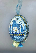Pysanka Egg Ornament,Raised Wax,Glittered,Made on Empty Hen Shell,Design RW0010