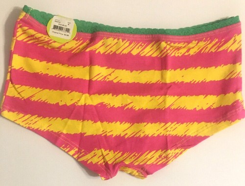 Girls Pink Yellow Stripes Green Flower Boyshort Style Panties Size M-Medium NEW - Picture 6 of 12