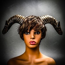 New Gothic Ram Horns Headband Goat Animal Headgear Halloween Cosplay Party Gold