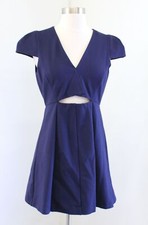 Halston Heritage Navy Blue Cutout Cap Sleeve Fit and Flare Mini Dress Size 4