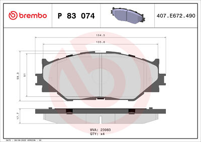 BREMBO P 83 074 Bremsbelagsatz, Scheibenbremse für LEXUS