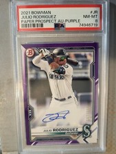 2021 Bowman Julio Rodriguez Purple Paper Prospect Auto /250 PSA8 Mariners 