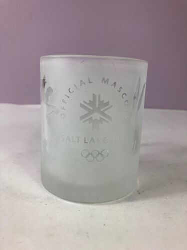 2002 Salt Lake City Olympic Coffee Cup Official Mascots Etched Glass Cup. - Picture 1 of 3
