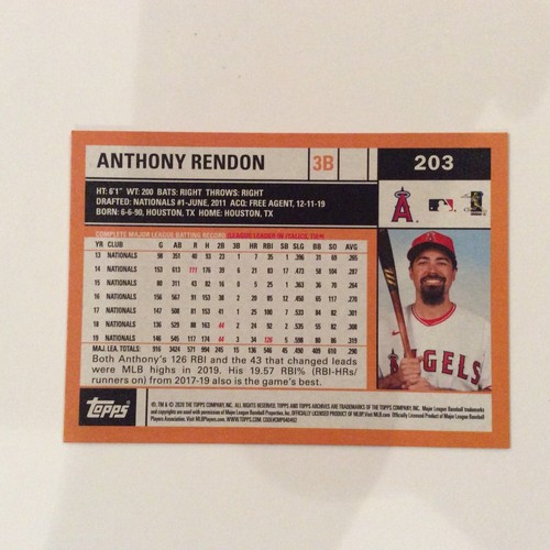 2020 Topps Archives #203 Anthony Rendon Angels - Picture 2 of 2