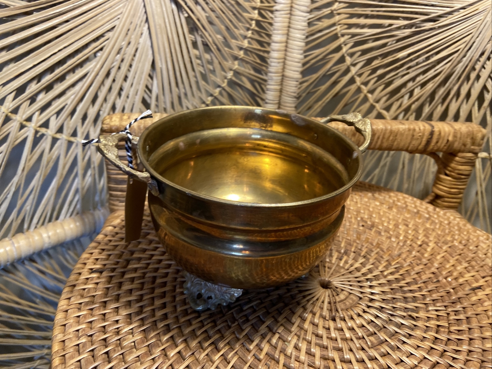 Vintage Brass Bowl Planter Brass Planter Cauldron Pot 6” By 4.5” Tall