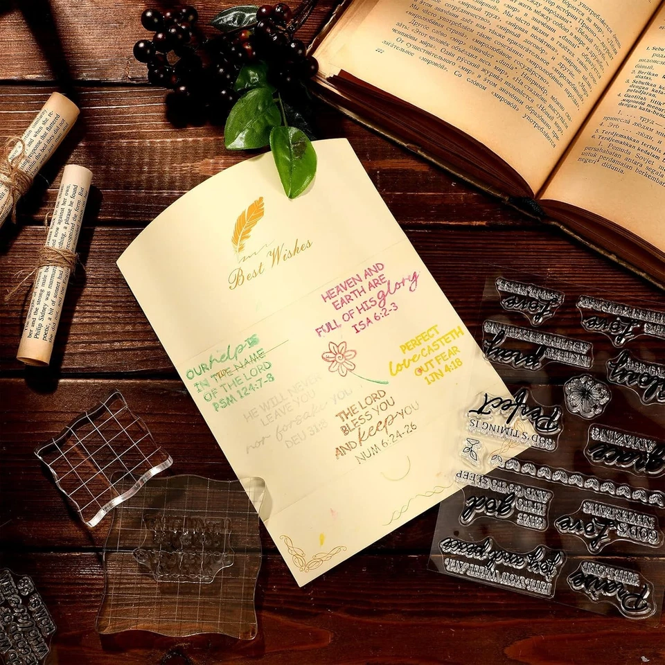 Juego de 4 hojas de estampillas transparentes versículo bíblico álbum de recortes cristiano estampillas de goma Foto 3 de 4