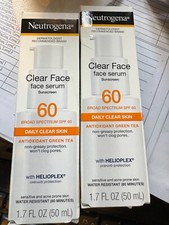 2 Neutrogena Clear Face Serum Sunscreen Green Tea ANTIOXIDANT SPF 60, EXP 12.27