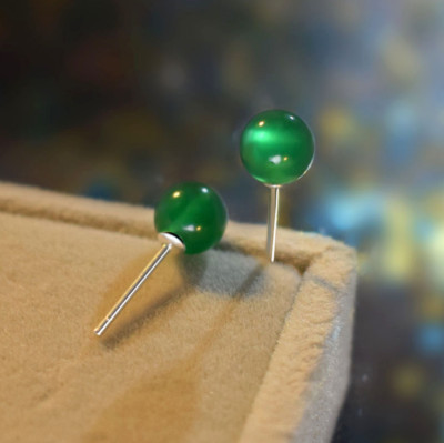 925 Sterling Silver Natural Onyx Stone Gemstone Ball Stud Earrings Gift A12