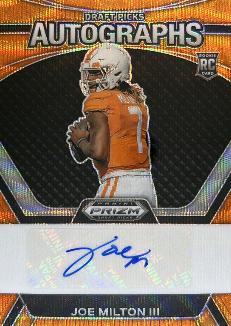 2024 Panini Prizm Draft Picks Joe Milton Pick Auto Orange Wave /75 #DPA-LMN
