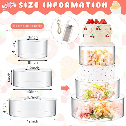 Acrylic Cake Riser Set with Warm LED Lights - Perfect for Weddings & Birthdays - 第 4/8 張圖片