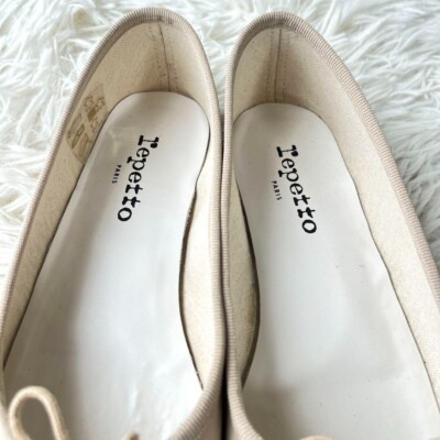 repetto Ballet shoes Ribbon Flat Beige Enamel Women's Size