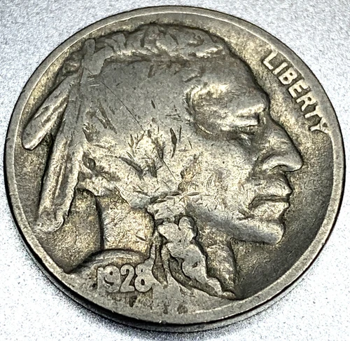 1928 P Buffalo Nickel Very Good 5 Cent US Coin - SR254