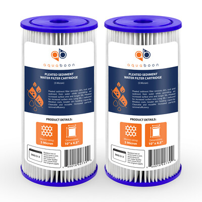 2PK of Big Blue 5µm Pleated Washable Sediment Water Filter 10''x4.5'' by Aquaboon