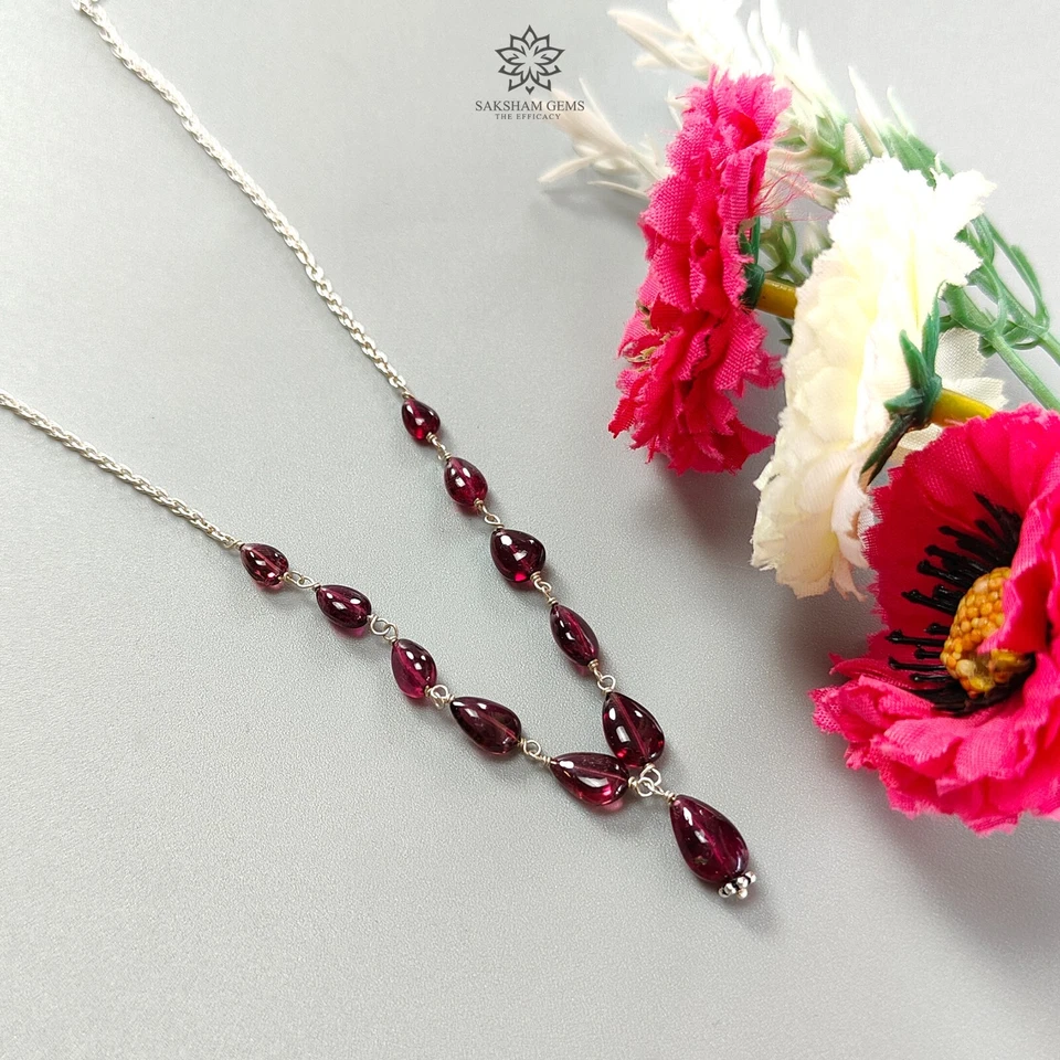 32ct Natural Rubellite Tourmaline Gemstone Plain 925 Silver Chain Necklace 20" - Image 3 of 4