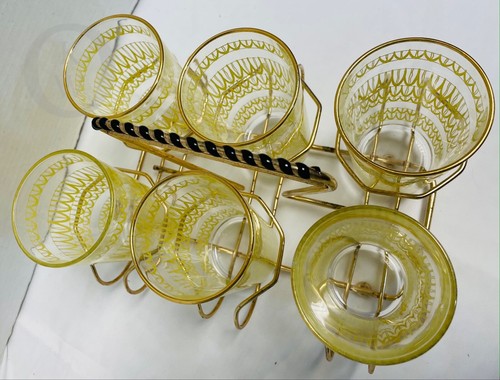 *Vintage*Yellow Glasses with Rack*Anchor Hocking*21005B S94 Mid Century Modern - Picture 4 of 6