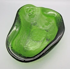 BLENKO~Green Free Form Thick Abstract Glass Dish Bowl