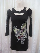 S-TWELVE DRESS BODY CON Black Tattoo Flirty S/P Rib Knit Beach to Club