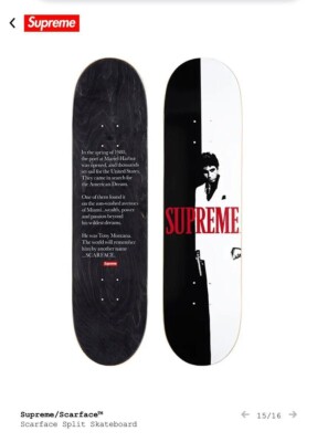 スケートボード Supreme Scarface Split Skateboard Deck Supreme Skateboards Scarface Deck 8.25 in Hype Beast World Famous