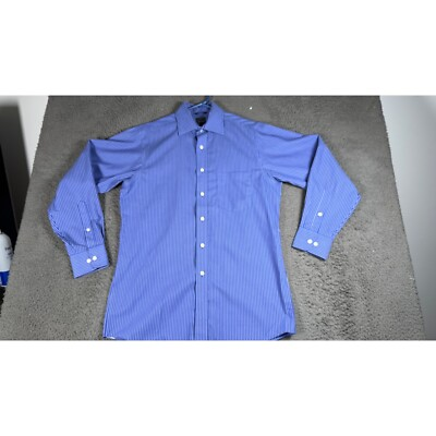 #ad Chaps Striped Dress Shirt Classic Fit Button Down Long Sleeve Blue 15 32 33 $11.95